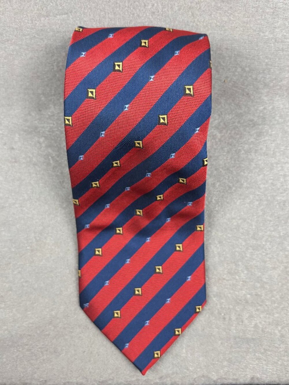 Cravattificio di Siena 100% Silk Tie Red Navy Repp Stripe Made Italy 3.5"